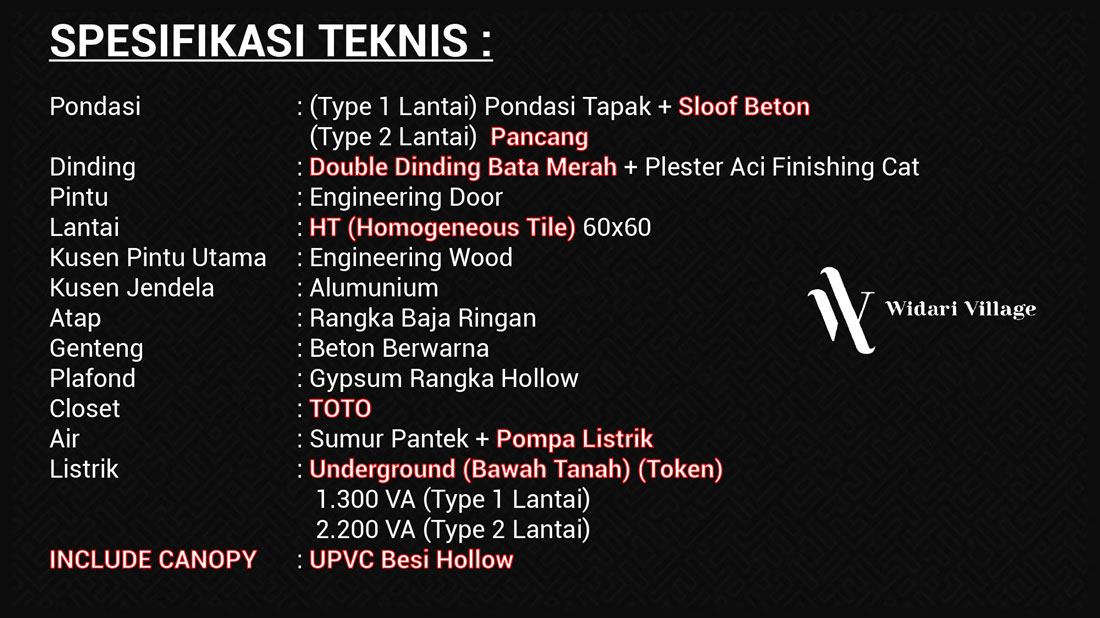 spesifikasi widari village